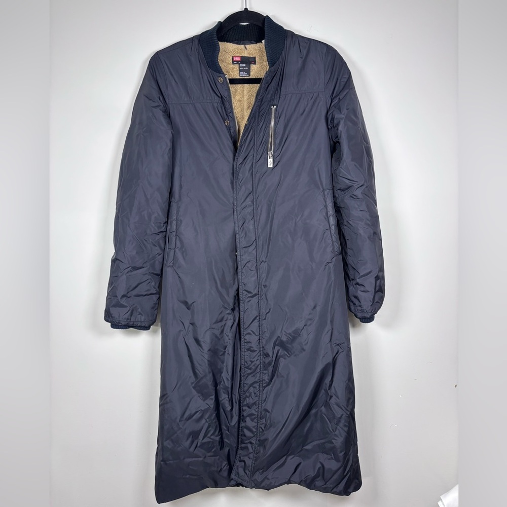 Diesel Longline Black Bomber‎ Jacket Faux Shearling Lined XS